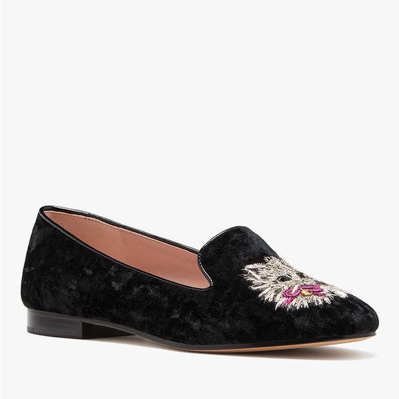 ♠️kate spade Lounge Whiskers Meow Cat Suede Loafers, Black Multi NIB - Picture 6 of 16